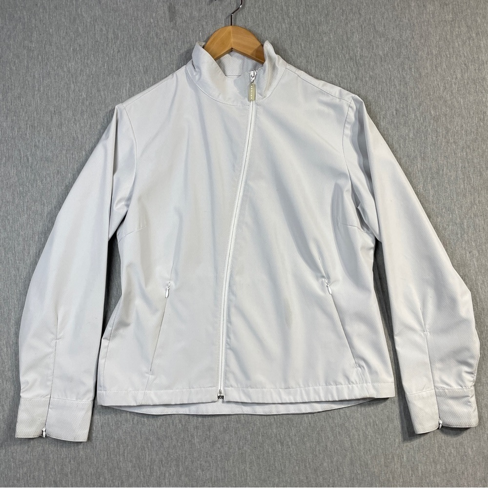 Annika Cutter & Buck Gold Jacket Women’s Large Off White Grey Soft Shell